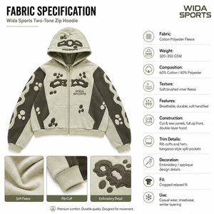 Custom Cream Olive Two-Tone Applique Embroidered Cropped Full <b>Zip</b> Streetwear Fleece Hoodie - Product Image 6