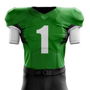 American Football Uniform Set <b>Green</b> <b>Black</b> Jersey Pants Number 1 Sublimation Print Breathable Polyester Men Adult OEM Service - Product Image 4