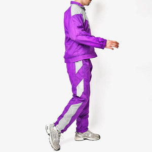 Men's Purple Color Blocking <b>Windbreaker</b> Tracksuit Set Sporty Style Turn-down Collar Breathable Polyester Spring Wear - Product Image 6