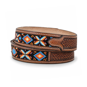 Cinturón de Cuero de Alta Calidad Estilo Occidental con Trenzado y Adornos Hechos a Mano para Hombre y Mujer con Cuentas de Diamantes Multicolores - Product Image 2