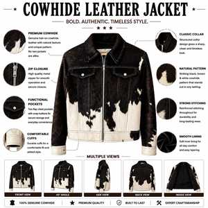 Chaqueta de Motero para Hombre, de Cuero Genuino con Patrón de Piel de Vaca, Cuello Camisero, Cierre de Cremallera, Corte Regular, Forro Grueso de Piel Sintética para Invierno - Product Image 6