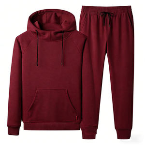 Ensemble de survêtement polaire 2 pièces slim pour homme – Hoodie et pantalon avec impression en relief, motif uni, teinture unie, respirant et écologique - Product Image 3