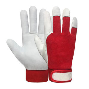 Gants de travail d'assemblage en cuir véritable pour adultes, à doigts entiers, avec manchette élastique et fermeture Velcro – Offre Spéciale - Product Image 1