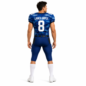 Uniforme de Fútbol Americano para Hombre de Alta Calidad, Conjunto de Jersey y Pantalones con Estampado de Camuflaje Azul, Número 8, Poliéster Transpirable - Product Image 4