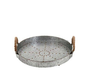 ถาดเสิร์ฟพร้อมที่จับเชือกชุบสังกะสีทรงกลมมีสไตล์เหมาะสำหรับเสิร์ฟอาหาร - Product Image 1