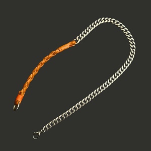 Pure <b>Titanium</b> Steel Link Chain <b>Necklace</b> with Orange-Brown Beaded Rope for Men and Boys-17 Inch - Product Image 4
