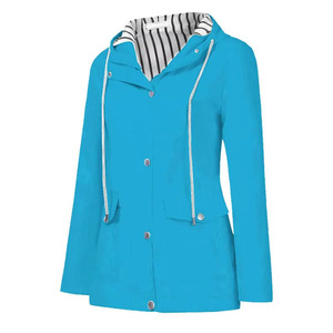 Chaqueta impermeable con capucha para mujer, color azul cielo, cortavientos para actividades al aire libre, con bolsillos con solapa, cierre de cremallera, ligera, impermeable. - Product Image 5