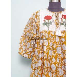 Fabricante y Exportador de Vestidos Largos con Estampado Floral, Vestidos Maxi, Vestidos de Fiesta con Cuello Cerrado de Algodón para Mujer, de la India - Product Image 2