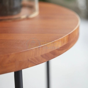 Round Wood <b>Coffee</b> <b>Table</b> Metal <b>Leg</b> Side <b>Table</b> Two Tier Accent <b>Table</b> <b>for</b> Living Room - Product Image 4
