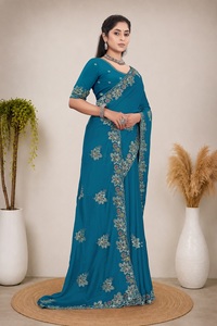 Vexotrend Indian CustomizationDesigner Women's Satin Chiffon <b>Saree</b> Embroidery Swarovski Patola Design Traditional Style Wedding - Product Image 6