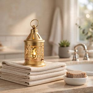 Lanterne en laiton avec motif découpé pour la décoration de la maison, porte-bougie résistant à la chaleur, lampe en métal - Product Image 5