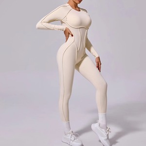 Custom Wholesale <b>Womens</b> <b>Long</b> <b>Sleeve</b> Lightweight Tight Sports <b>Bodysuit</b> High Elastic Gym Fitness Yoga One Piece Jumpsuit - Product Image 3