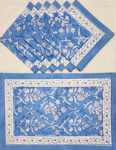 Juego de manteles individuales de algodón con estampado a mano indio, diseño floral, borde verde, juego de 6, textil para el hogar, tela tejida ecológica - Product Image 4