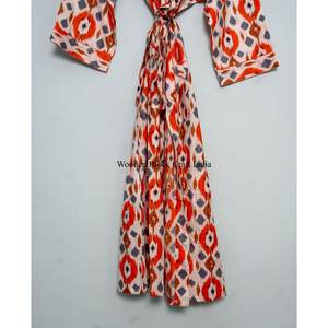 Kimono indio de algodón con estampado floral, estilo bata de baño corta, elegante, para mujer y hombre, ideal como pareo de playa. - Product Image 5