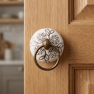 Farmhouse <b>Ceramic</b> Cabinet <b>Knob</b> With Floral Design Round Porcelain Drawer Pull For Kitchen Furniture Handle - Product Image 5