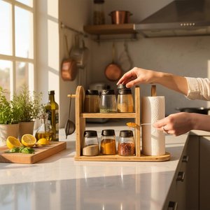 Handmade Luxury Wooden <b>Kitchen</b> Organizer Minimalist Design Spice Napkin and <b>Utensil</b> <b>Holder</b> for <b>Kitchen</b> Decor - Product Image 3