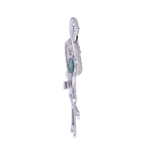 Broche de luxe en forme de paon, bijoux fins, cadeau de mariage, fabricant de bijoux sur mesure, broche en or blanc 18 carats avec diamants et émeraude - Product Image 4