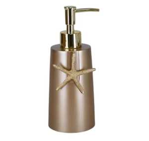 Dispensador de Jabón de Resina Color Oro Champán de Lujo con Detalle de Estrella de Mar 3D, Botella Manual con Bomba para Jabón Líquido, para Baño con Temática de Playa - Product Image 1