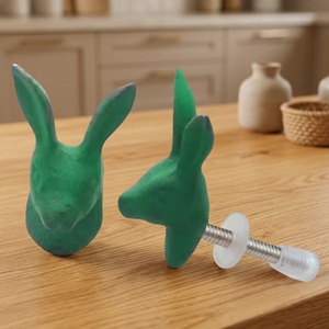 Poignée de meuble en fonte en forme de lapin vert, contemporaine, pour tiroirs de cuisine et de salon, décoration de meubles, installation facile - Product Image 1