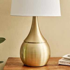 Luxury design Gold <b>Table</b> Lamp Modern Brushed Brass <b>Bedside</b> Light Teardrop Metal Base Fabric Shade Elegant Bedroom Accent Decor - Product Image 5
