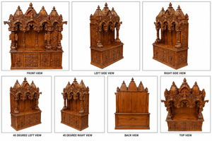 Achetez un temple en bois Sagwan avec un design de paon pour la maison, temple traditionnel en bois pour la maison, temple artisanal en bois avec tiroirs de rangement - Product Image 5