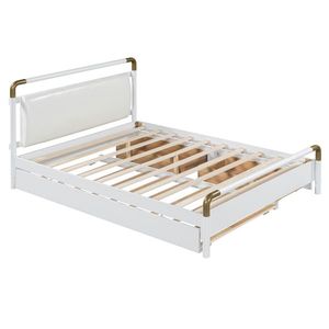 Cama con plataforma de almacenamiento de madera tamaño Queen con 2 cajones grandes, tamaño T XL, color blanco - Product Image 6