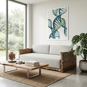 Sofá Doble DNA Moderno Rústico de Madera, Sofá de Dos Plazas Tapizado para Sala de Estar, Diván con Estructura de Madera Orgánica de Borde Natural - Product Image 2