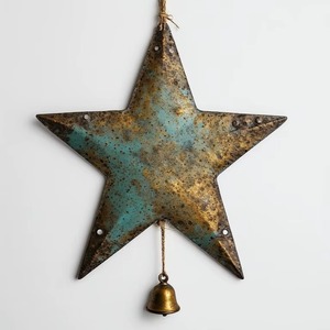 Decoración de Pared de Estrella de Metal Rústica con Campana Colgante, Decoración Navideña para Exteriores, Hecha a Mano, para Uso de Adultos - Product Image 1