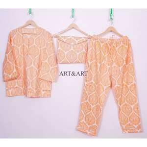 Pijamas Elegantes de Lujo para Mujer, Hechas a Mano en India con Estampado a Bloque, 100% Algodón Puro de Primera Calidad, Conjunto de Primavera y Verano - Product Image 6