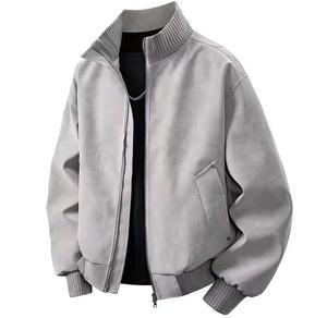 Chaqueta Bomber de Cuero Estilo Urbano con Cuello Alto, Moda Americana Vintage, Chaqueta con Cuello Acanalado, Corte Holgado, Tallas Grandes - Product Image 1