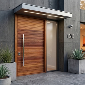 Puerta Pivotante de Madera Mahardika, Moderna, de Madera de Teca, con Listones Horizontales, Minimalista, de Lujo, para Entrada Principal, Puerta Arquitectónica de Entrada - Product Image 3