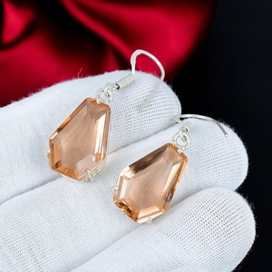 Boucles d'oreilles pendantes en Morganite, argent sterling 925, faites à la main, style bohème, pierres précieuses, rose pêche, bijoux tendance, cadeau pour femme - Product Image 5