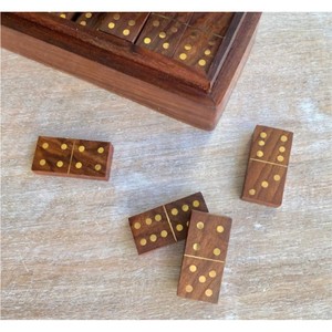 Juego de Dominó de Madera Hecho a Mano con Incrustaciones de Latón, Juego de Mesa Familiar Clásico, Bloques de Dominó de Madera Vintage en Caja - Product Image 6