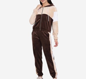 Ensemble pantalon et sweat à capuche en velours épais uni pour femme, décontracté, 2 pièces, pour l'automne et l'hiver, 100% polyester, séchage rapide - Product Image 1