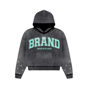 Sudadera con Capucha Extra Grande con Diseño de Corte de Diamante, Unisex, Mezcla de Algodón Premium, Felpa Gruesa, con Pedrería Brillante, Estilo Urbano, Invierno, ODM - Product Image 5