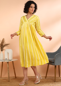 Vestido Amarillo a Rayas de Rayón para Mujer, Corte en A, Estilo Moderno, Secado Rápido, Ideal para Fiestas de Verano, Uso Diario, al Mejor Precio - Product Image 6