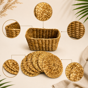 Posavasos de caña de agua tejidos a mano con cesta a juego, juego de decoración natural para mesa del hogar - Product Image 4
