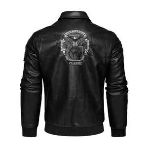 <b>Men's</b> Black Genuine <b>Leather</b> Waterproof Moto <b>Jacket</b> Stand Collar Zipper Closure High Street Style Regular Fit Autumn - Product Image 2