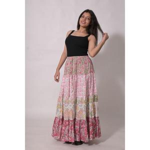 Jupe longue maxi plissée en coton indien imprimé floral, taille naturelle, style bohème, lavable, faite à la main pour femme, idéale pour l'été - Product Image 5