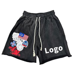 Short de survêtement en coton éponge français épais pour hommes High Street Casual Quick Dry Acid Wash Pattern Print Custom Eco-Friendly - Product Image 2