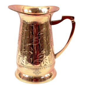 Carafe à eau en cuivre avec motif oriental gravé, deux verres et couvercles, vaisselle traditionnelle chinoise pour la maison - Product Image 6