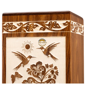 life tree urn birds wave & Natural Wood Cremation Urn Handmade Blue Wave Funeral Ashes <b>Box</b> by AYAANS - Product Image 5