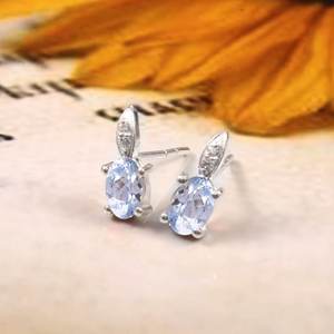 Boucles d'oreilles pendantes en argent sterling 925 plaqué or 14 carats avec pierre précieuse aigue-marine, faites à la main, cadeau de fiançailles - Product Image 2
