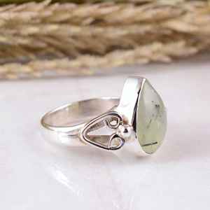 Handmade 925 Sterling Silver Natural Green Prehnite Bezel Set <b>Adjustable</b> Split-Shank <b>Ring</b> Unisex Boho Hippie Style Wedding Party - Product Image 2