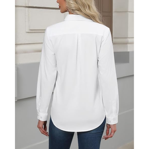 Camisa de vestir elástica con botones para mujer, blusa de trabajo de manga larga con cuello para oficina y uso informal de negocios - Product Image 2