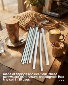 หลอดดูดน้ำทำจากแป้งข้าวขนาด 6.5 มม. ย่อยสลายได้ เป็นมิตรกับสิ่งแวดล้อม และใช้แล้วทิ้งได้ เหมาะสำหรับน้ำผลไม้ น้ำอัดลม และชาเย็น - Product Image 1