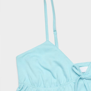 Women's Light <b>Blue</b> Strapless <b>Cami</b> <b>Top</b> Solid Color Knitted Loose Fit Breathable Casual Summer Wear With Bow Detail - Product Image 3