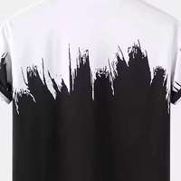 T-shirt en jersey uni pour homme, noir et blanc, motif abstrait brossé, manches courtes, coton respirant, logo personnalisé, coupe décontractée, 220g