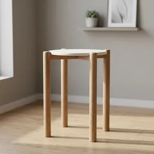 Modern Marble Top Side <b>Table</b> With Wooden Legs Minimalist Design Handmade Living Room Furniture - Product Image 2