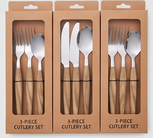 Wood Handle Flatware Set With <b>Mirror</b> Polish Head Stainless Steel Minimalist Design Dishwasher Safe Cutlery For <b>Camping</b> Use - Product Image 4